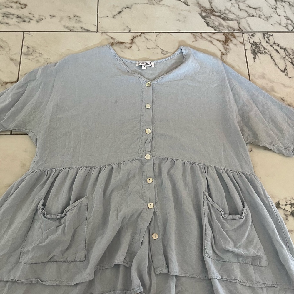 Light Blue Button-Up Top with Pockets